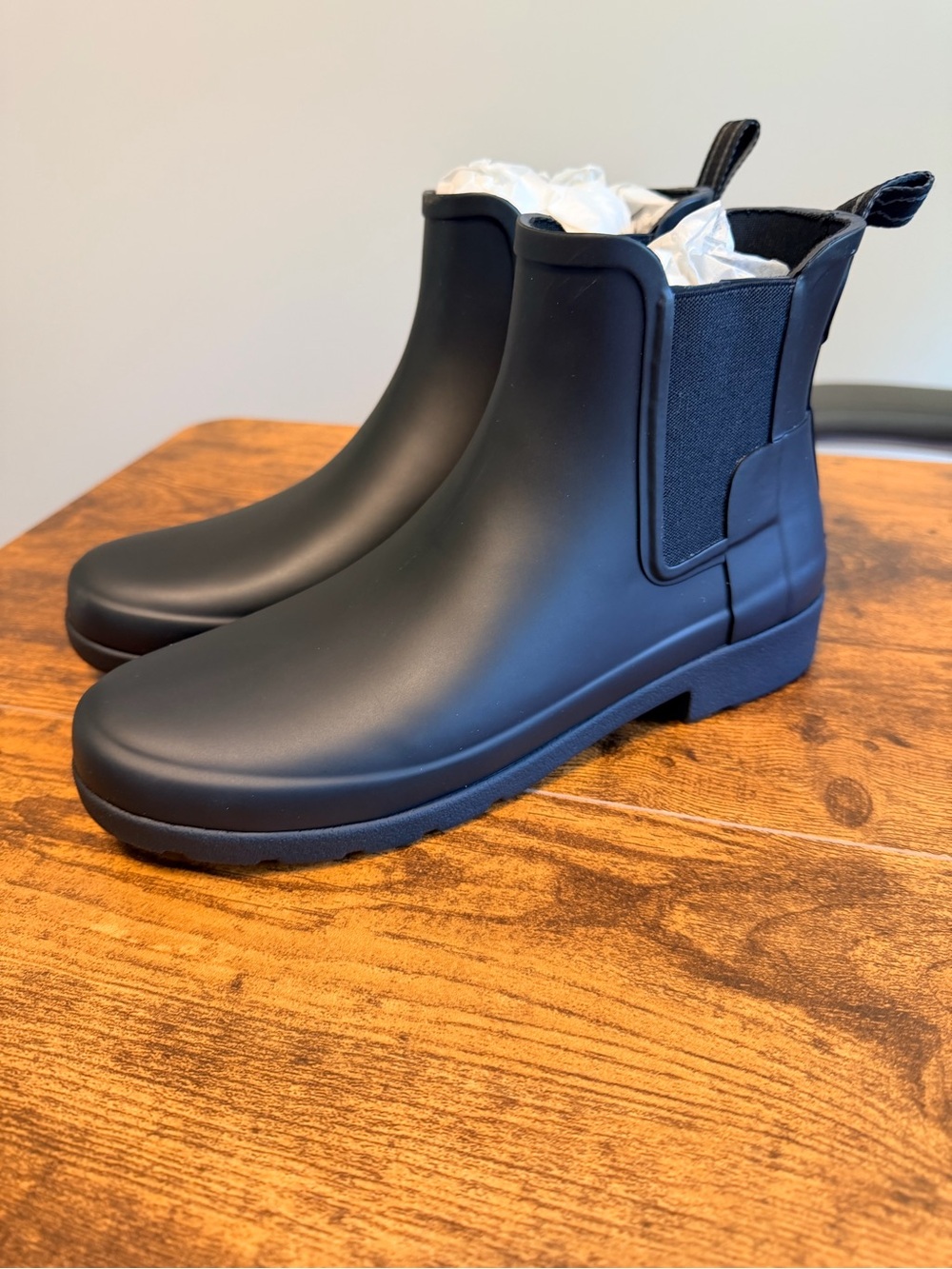 Women's Black Refined Chelsea Rain Boots - Sleek Waterproof Ankle Boot 7W